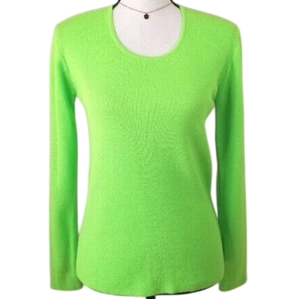 Vintage Women Green Scoop Neck Sweater S Twee Retro Classic Colorful Preppy